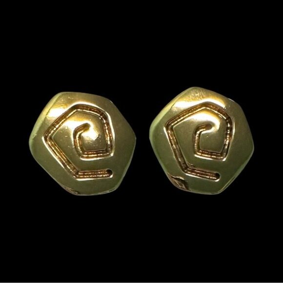 Vintage Gold-Tone Geometric Spiral Stud Earrings - Picture 1 of 3